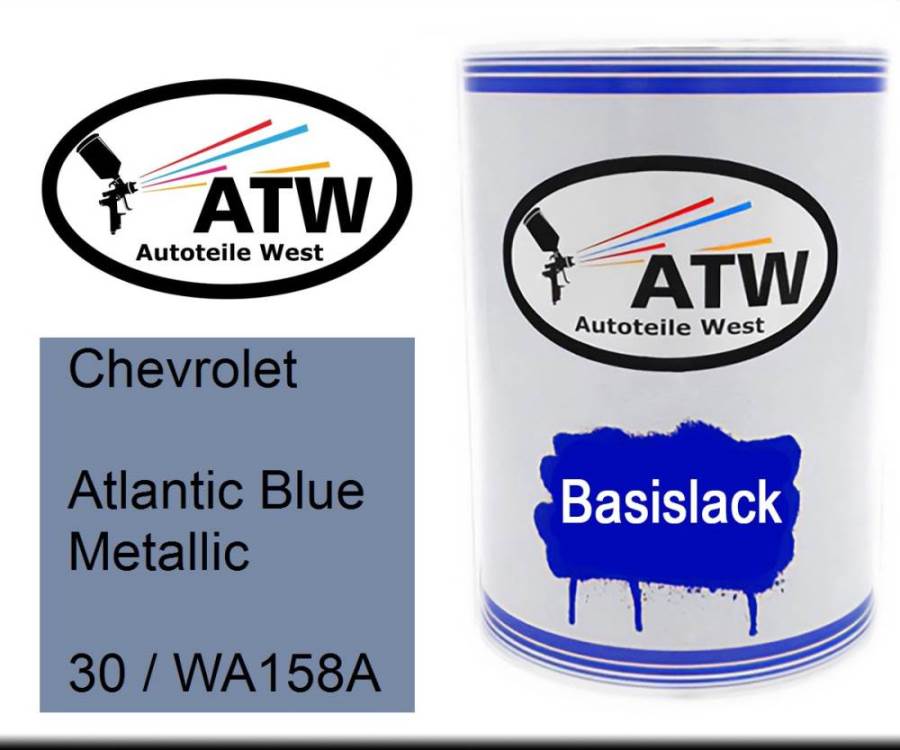 Chevrolet, Atlantic Blue Metallic, 30 / WA158A: 500ml Lackdose, von ATW Autoteile West.